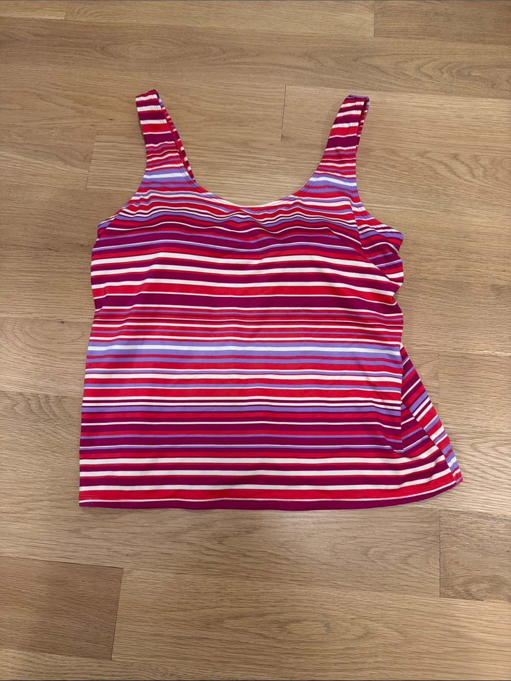 L.L. Bean Striped Scoop Tankini Swim in Red, Pink, Light Blue and White